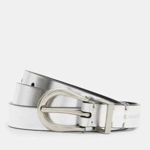 ALLSAINTS New Luna Metallic Leather Silver Western Skinny Womens Belt SZ XL